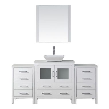 Virtu USA Dior 68" Single Bathroom Vanity Cabinet Set in White with Pure Stone Countertop