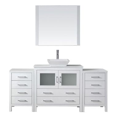 Virtu USA Dior 72" Single Square Sink White Top Vanity in White with Brushed Nickel Faucet and Mirror