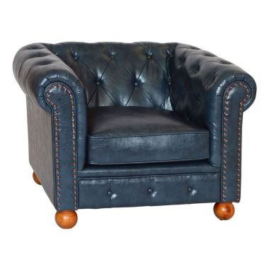 Armen Living Winston Bonded Leather Sofa Chair in Antique Blue