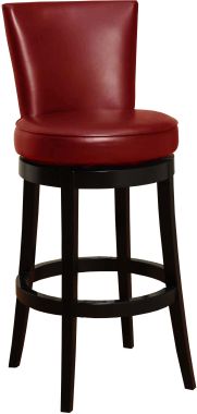 Armen Living Boston 30" Bar Height Swivel Red Faux Leather and Black Wood Bar Stool