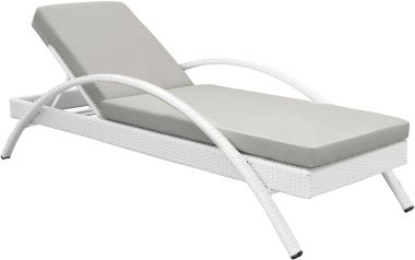 Armen Living Aloha Adjustable Patio Outdoor Chaise Lounge Chair in White Wicker
