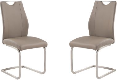 Armen Living Bravo Contemporary Dining Chair in Coffee Faux Leather and Brushed Stainless Steel Finish - Set of 2