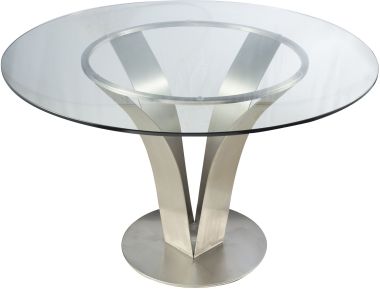 Armen Living Cleo Contemporary Dining Table in Stainless Steel With Clear Glass