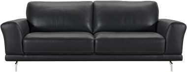 Armen Living Everly Contemporary Sofa in Genuine Black Leather with Brushed Stainless Steel Legs