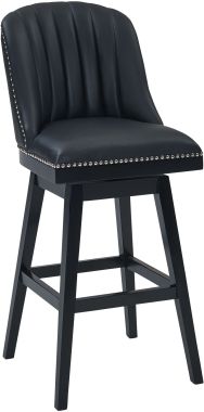 Armen Living Journey 26" Counter Height Swivel Black Faux Leather and Black Wood Bar Stool