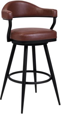 Armen Living Justin 30" Bar Height Swivel Vintage Coffee Faux Leather Bar Stool with Black Metal Legs