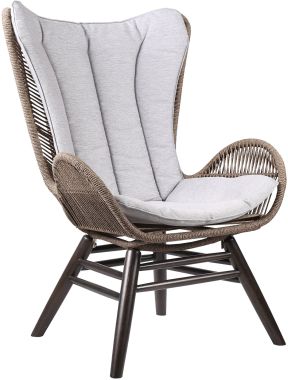 Armen Living King Indoor Outdoor Lounge Chair in Dark Eucalyptus Wood with Truffle Rope and Grey Cushion