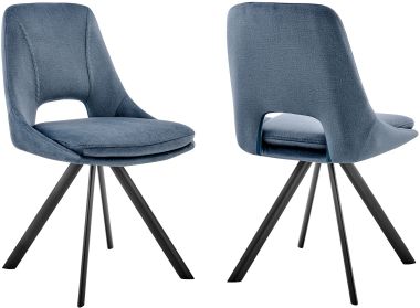 Armen Living Lexi Dining Room Accent Chair in Blue Velvet and Black Finish - Set of 2