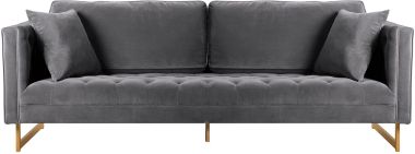 Armen Living Lenox Gray Velvet Modern Sofa with Brass Legs