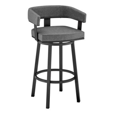 Armen Living Lorin 26" Counter Height Swivel Stool in Gray Faux Leather