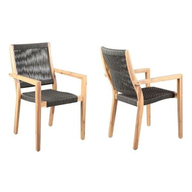 Armen Living Madsen Outdoor Dining Chairs in Teak Finish - Set of 2