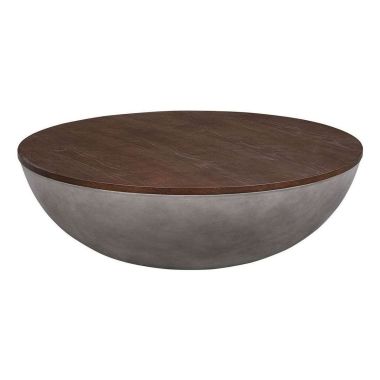 Armen Living Melody Round Coffee Table in Concrete and Brown Brushed Oak