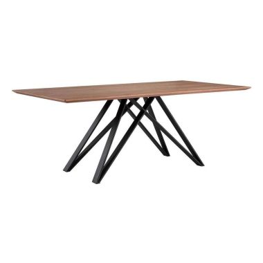 Armen Living Modena Dining Table in Matte Black Finish and Walnut Wood Top