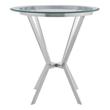 Armen Living Naomi Round Glass Bar Table in Brushed Stainless Steel