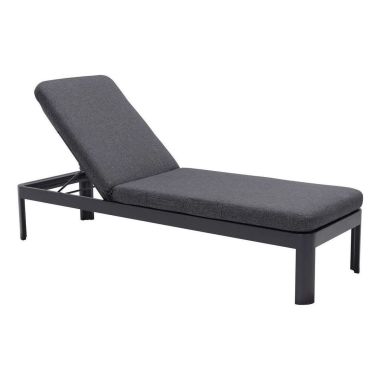 Armen Living Portals Outdoor Chaise Lounge Chair in Black Finish and Grey Cushions