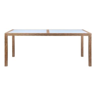 Armen Living Sienna Outdoor Dining Table in Eucalyptus with Grey Teak Finish and Super Stone Top