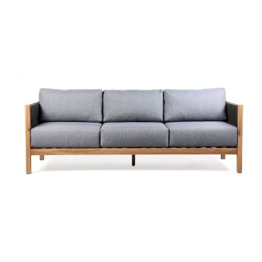Armen Living Sienna Outdoor Sofa in Teak Finish with Grey Cushions