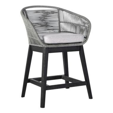 Armen Living Tutti Frutti Indoor Outdoor Counter Height Stool in Black Brushed Wood