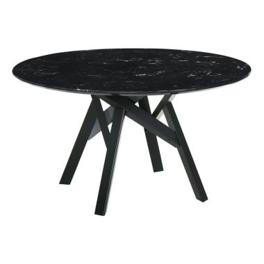 Armen Living Venus 54" Round Mid-Century Dining Table in Black Marble with Black Wood Legs