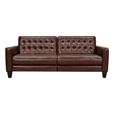Armen Living Wesley 81" Arm Sofa in Chestnut Genuine Leather Power Footrest Tuxedo