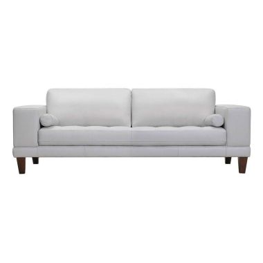 Armen Living Wynne Sofa in Genuine Dove Gray Leather with Brown Wood Legs