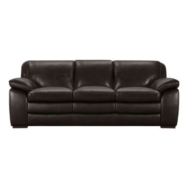 Armen Living Zanna Sofa in Genuine Dark Brown Leather with Brown Wood Legs