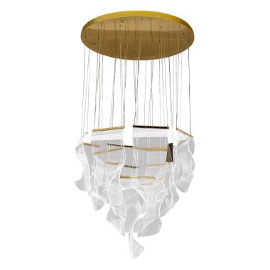 AICO Michael Amini Sheer Waves 18 Light Round LED Chandelier in Champagne
