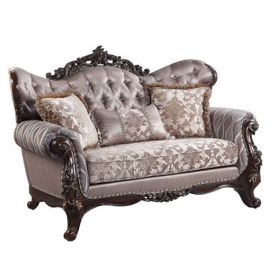 ACME Benbek Loveseat with 3 Pillows in Fabric / Antique Oak Finish