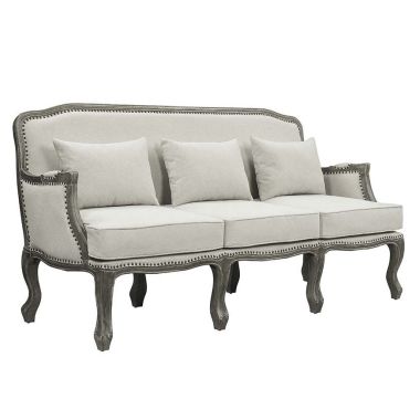 ACME Tania Sofa with 3 Pillows in Cream Linen / Brown Finish