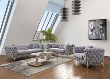 ACME Jelanea 3pc Livingroom Set in Gray Velvet / Gold Finish