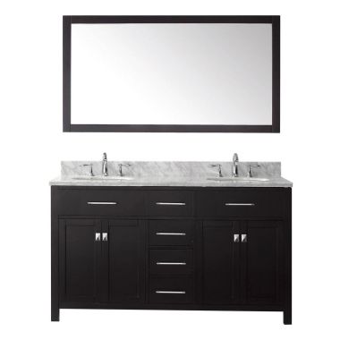 Virtu USA Caroline 60" Double Round Sink Espresso Top Vanity in Espresso with Brushed Nickel Faucet and Mirror