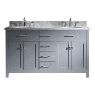 Virtu USA Caroline Avenue 60" Double Round Sink Bathroom Vanity Cabinet in Grey