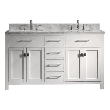 Virtu USA Caroline Avenue 60" Double Square Sink Bathroom Vanity Cabinet in White