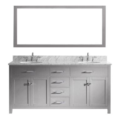 Virtu USA Caroline 72" Double Round Sink Cashmere Grey Top Vanity in Cashmere Grey with Brushed Nickel Faucet and Mirror