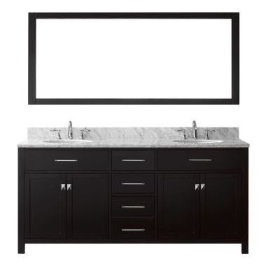 Virtu USA Caroline 72" Double Round Sink Espresso Top Vanity in Espresso with Polished Chrome Faucet and Mirror