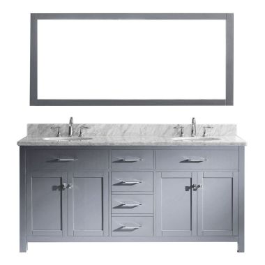 Virtu USA Caroline 72" Double Sink Bathroom Vanity Set in Grey - MD-2072-WMRO-GR