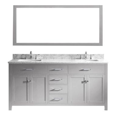 Virtu USA Caroline 72" Double Bathroom Vanity in Cashmere Grey with Marble Top and Square Sink with Mirror