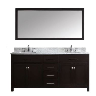 Virtu USA Caroline 72" Double Square Sink Espresso Top Vanity in Espresso with Polished Chrome Faucet and Mirror