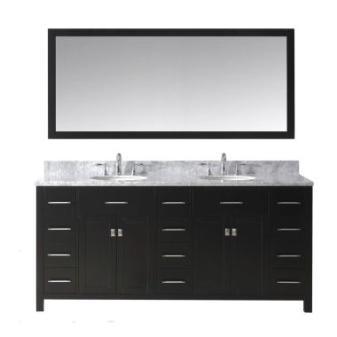 Virtu USA Caroline Parkway 72" Double Round Sink Espresso Top Vanity in Espresso with Brushed Nickel Faucet and Mirror