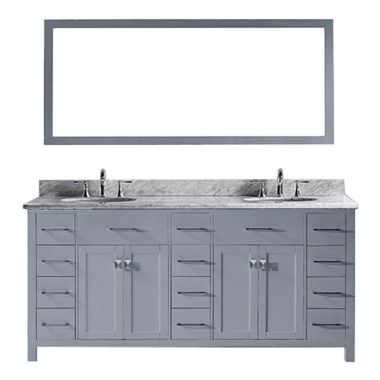 Virtu USA Caroline Parkway 72" Double Round Sink Grey Top Vanity in Grey with Polished Chrome Faucet and Mirror