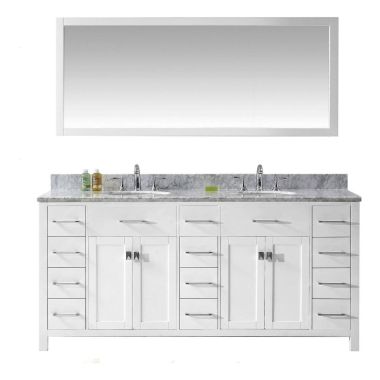 Virtu USA Caroline Parkway 72" Double Round Sink Bathroom Vanity Cabinet Set in White