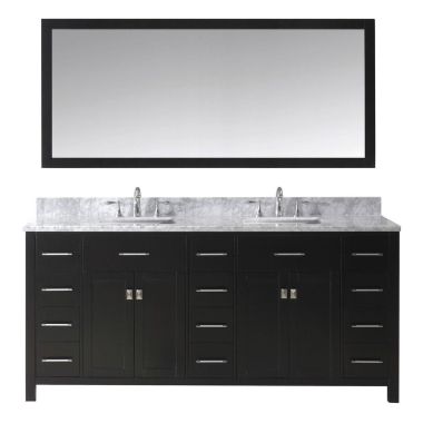 Virtu USA Caroline Parkway 72" Double Square Sink Espresso Top Vanity in Espresso with Brushed Nickel Faucet and Mirror