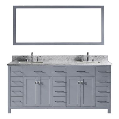 Virtu USA Caroline Parkway 72" Double Square Sink Bathroom Vanity Cabinet Set in Grey