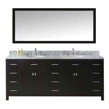 Virtu USA Caroline Parkway 78" Double Round Sink Espresso Top Vanity in Espresso with Brushed Nickel Faucet and Mirror