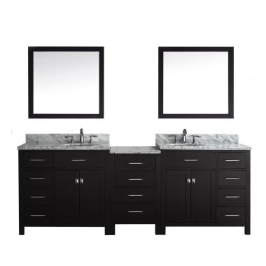 Virtu USA Caroline Parkway 93" Double Round Sink Espresso Top Vanity in Espresso with Brushed Nickel Faucet and Mirrors