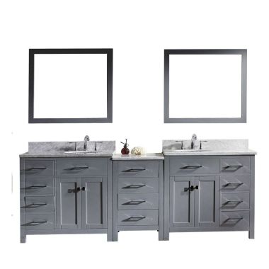 Virtu USA Caroline Parkway 93" Double Round Sink Bathroom Vanity Cabinet Set in Grey