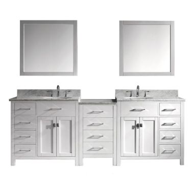 Virtu USA Caroline Parkway 93" Double Round Sink Bathroom Vanity Cabinet Set in White