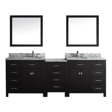 Virtu USA Caroline Parkway 93" Double Square Sink Espresso Top Vanity in Espresso with Brushed Nickel Faucet and Mirrors