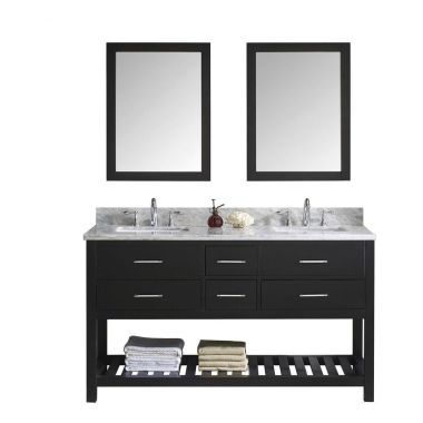 Virtu USA Caroline Estate 60" Double Square Sink Espresso Top Vanity in Espresso with Polished Chrome Faucet and Mirrors