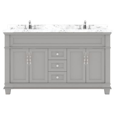 Virtu USA Victoria 60" Double Bath Vanity in Gray with Quartz Top and Round Sinks #MD-2660-CMRO-GR-NM